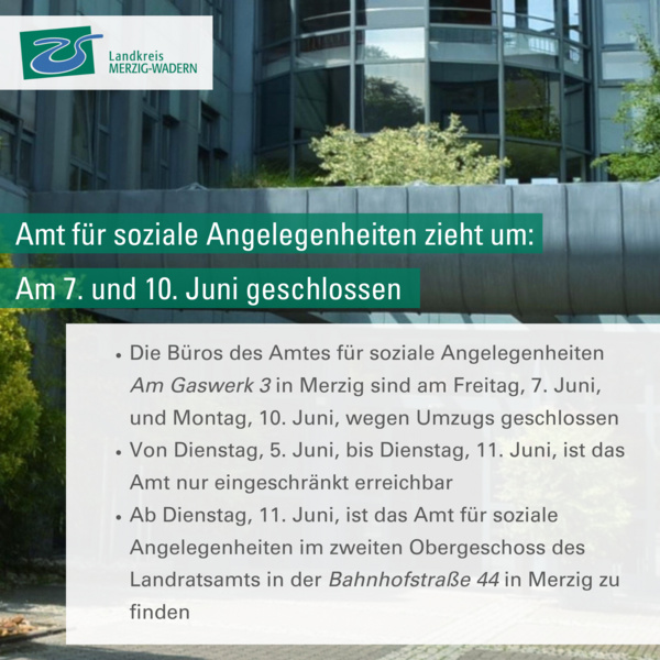 Das Amt f&uuml;r soziale Angelegenheiten zieht um 