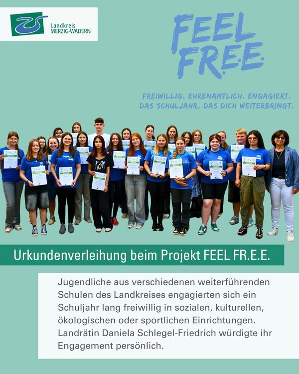 Landr&auml;tin Daniela Schlegel-Friedrich &uuml;bergab jungen Menschen aus dem Kreis ihre Urkunden beim Projekt FEEL FR.E.E.