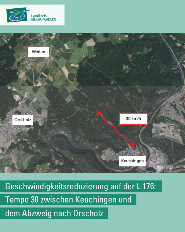 Geschwindigkeitsreduzierung auf der L 176 zwischen Keuchingen und dem Abzweig nach Orscholz