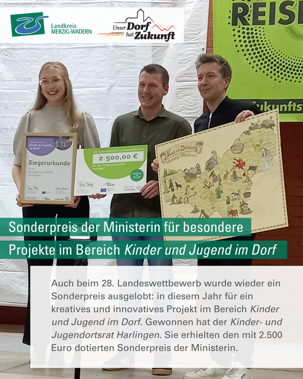 Landesentscheid Unser Dorf hat Zukunft: Sonderpreis der Ministerin f&uuml;r den Kinder- und Jugendortsrat Harlingen