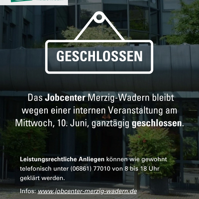 Jobcenter ganzt&auml;gig geschlossen