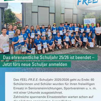 FEEL FR.E.E. feiert erfolgreichen Abschluss des ehrenamtlichen Schuljahres 2025/2026