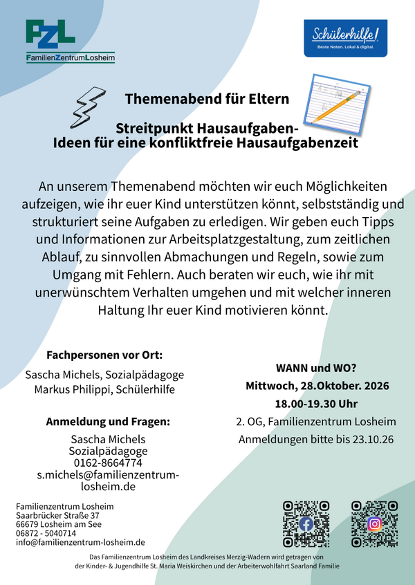 Themenabend f&uuml;r Eltern - Streitpunkt Hausaufgaben