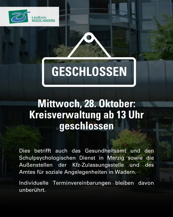 Kreisverwaltung am 28. Oktober ab 13 Uhr geschlossen