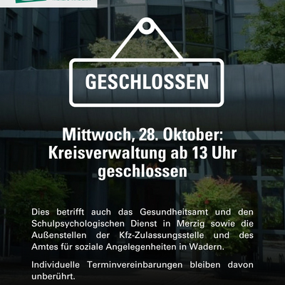Kreisverwaltung am 28. Oktober ab 13 Uhr geschlossen