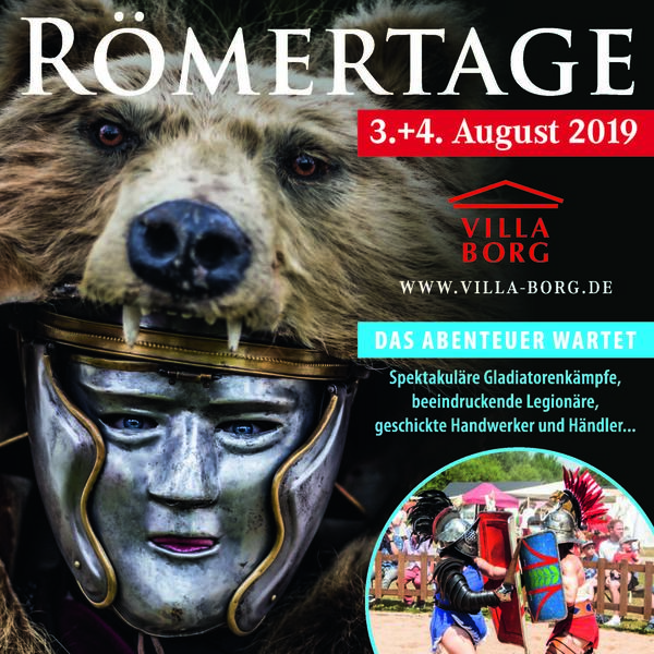 Römertage in der Villa Borg am 3. und 4. August 2019 mit der Gladiatorenschule Trier