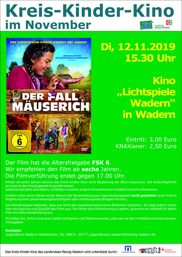Plakat Kreis-Kinder-Kino Wadern November 2019