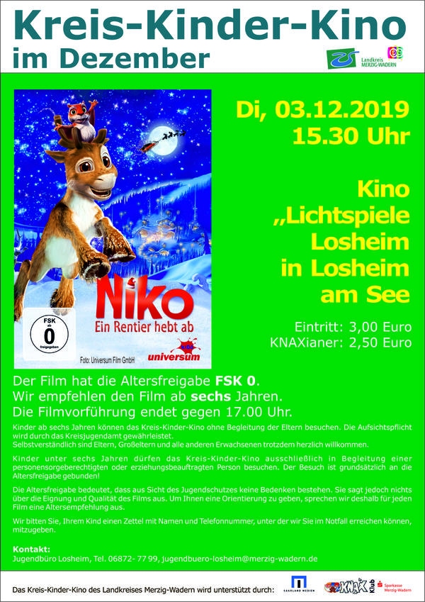 Plakat Kreis-Kinder-Kino Losheim Dez. 2019