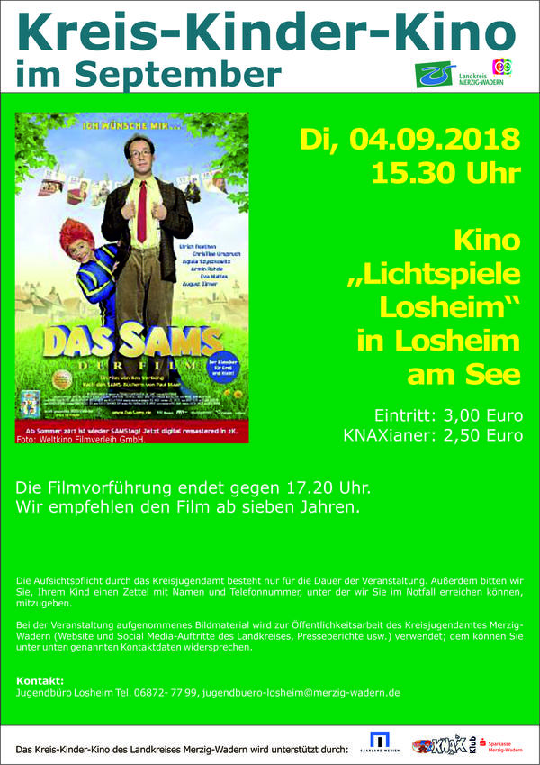 Plakat Kreis-Kinder-Kino im September in Losheim am See 