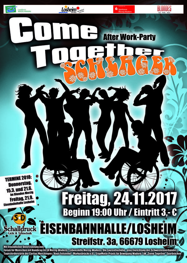 Die "Come Together After Work Schlagerparty"  wird am 24.11.2017 in Losheim am See gefeiert